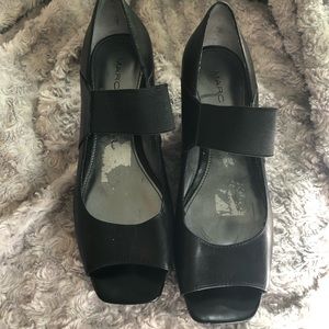 Marc Fisher Black Wedge Shoes with Peep Toe 7 1/2